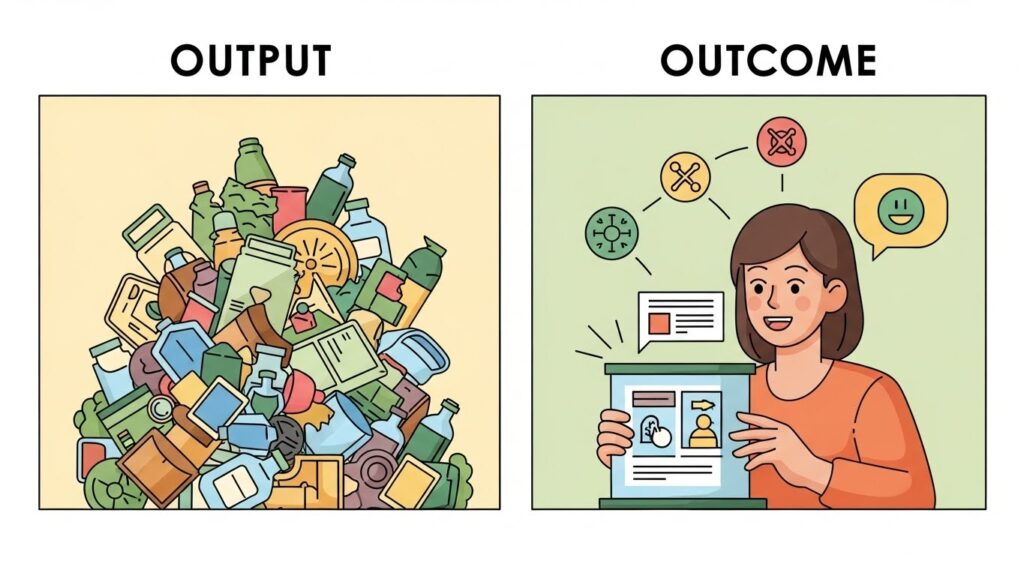 애자일 조직 문화 구축 시, 실패를 피하는 3가지 실무 전략 - 전략 2: '산출물'이 아닌 '결과'로 측정하라